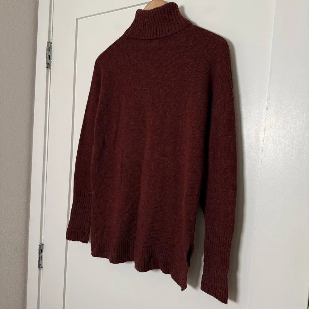 J Crew Sweater Womens Sz S Burgundy Knit Turtleneck Side Slit Wool Blend Preppy